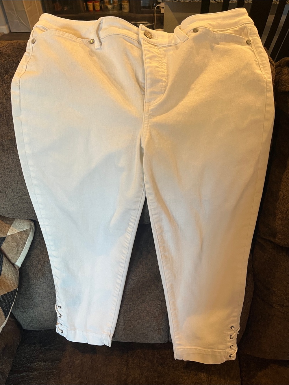 Talbots White Lace-Up Hem Ankle Jeans